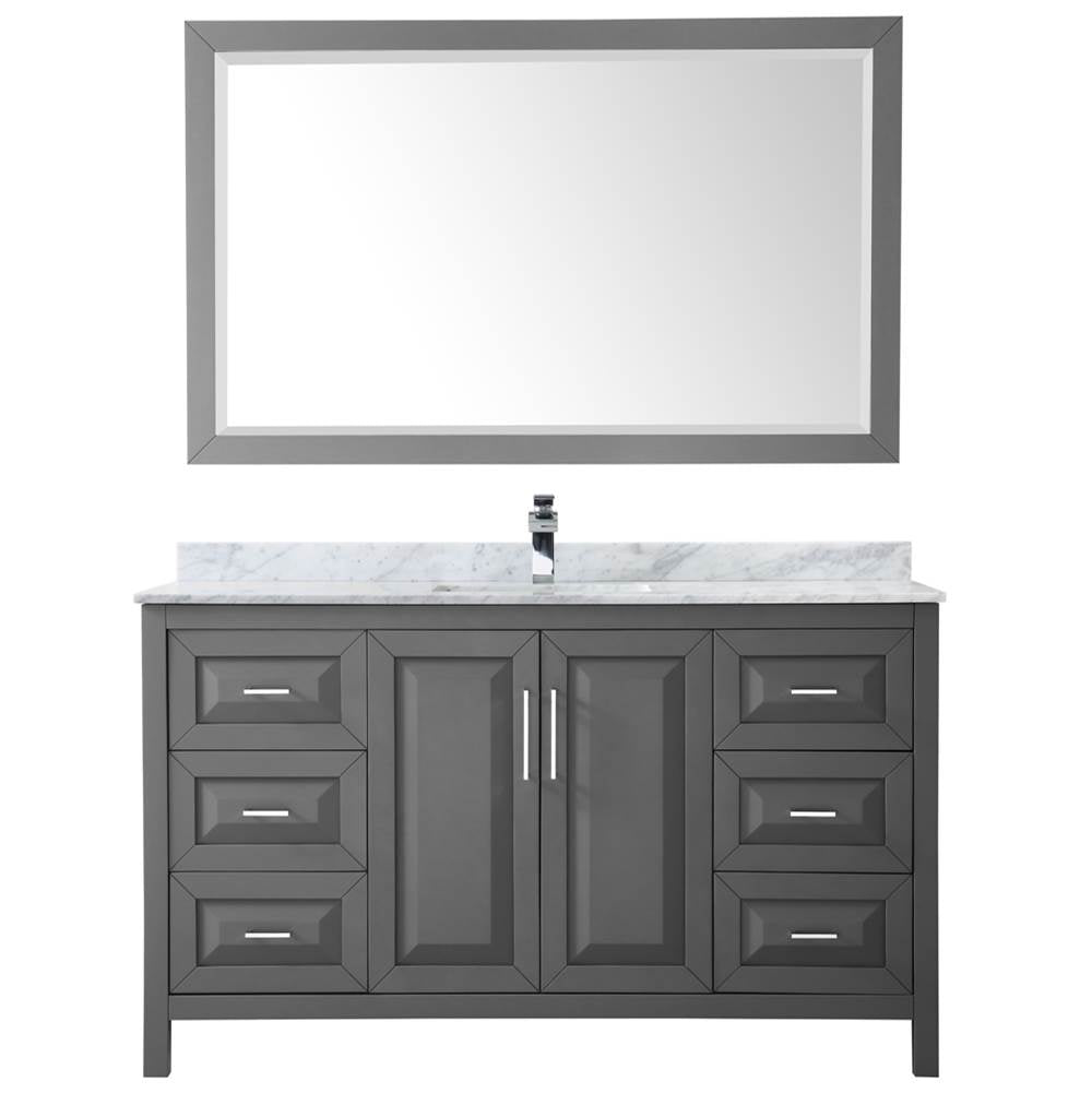 Daria 60 Inch Single Bathroom Vanity in Dark Blue, White Carrara Marble Countertop, Undermount Square Sink, 58 Inch Mirror