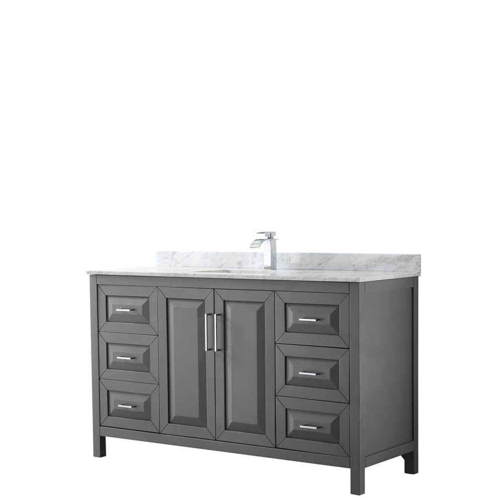 Wyndham Collection - Daria 60 Inch Single Bathroom Vanity in Dark Gray, White Carrara Marble Countertop, Undermount Square Sink, and No Mirror - Dark Gray