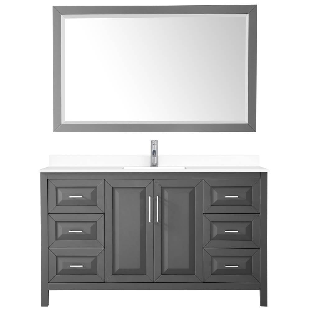 Daria 60 Inch Single Bathroom Vanity in Dark Gray, White Cultured Marble Countertop, Undermount Square Sink, 58 Inch Mirror