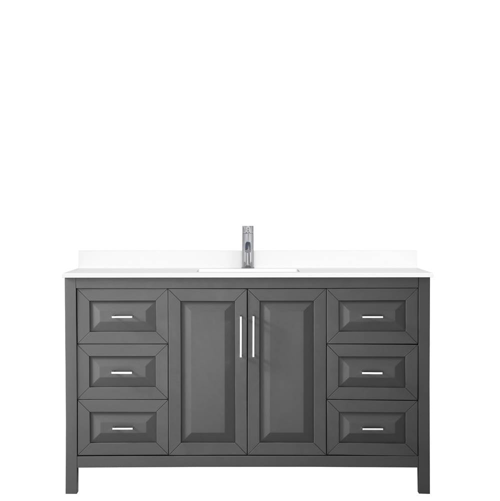 Daria 60 Inch Single Bathroom Vanity in Dark Gray, White Cultured Marble Countertop, Undermount Square Sink, No Mirror