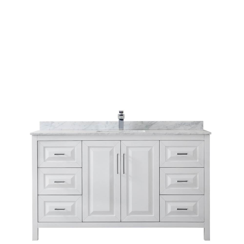 Daria 60 Inch Single Bathroom Vanity in Dark Blue, White Carrara Marble Countertop, Undermount Square Sink, No Mirror