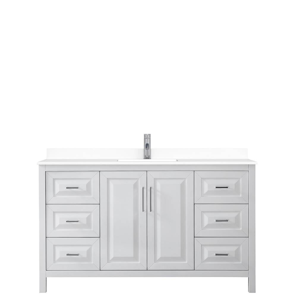 Daria 60 Inch Single Bathroom Vanity in White, White Cultured Marble Countertop, Undermount Square Sink, No Mirror