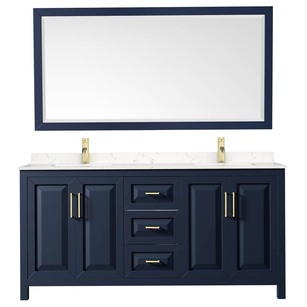 Daria 72 Inch Double Bathroom Vanity in Dark Blue, Carrara Cultured Marble Countertop, Undermount Square Sinks, 70 Inch Mirror