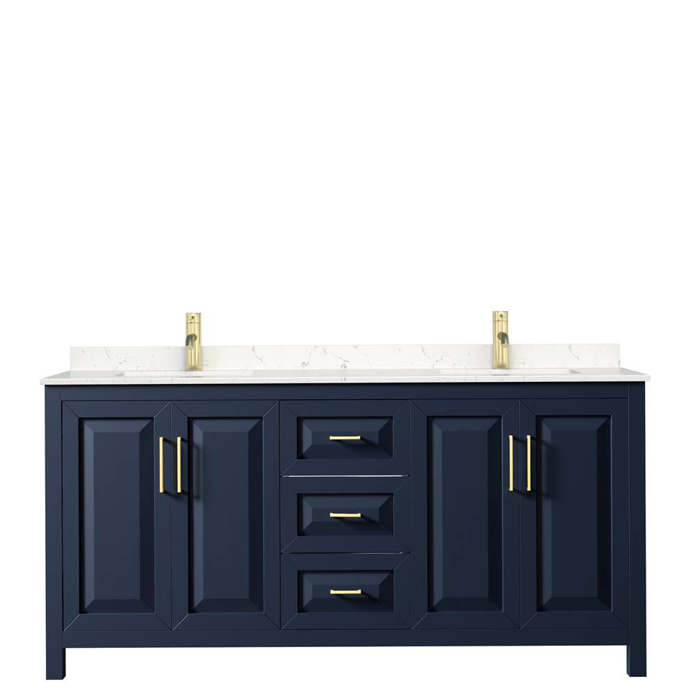 Daria 72 Inch Double Bathroom Vanity in Dark Blue, Carrara Cultured Marble Countertop, Undermount Square Sinks, No Mirror