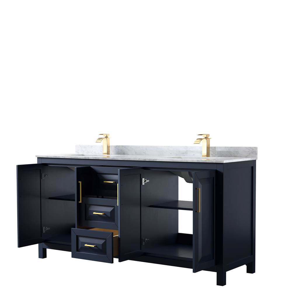 Daria 72 Inch Double Bathroom Vanity in Dark Blue, White Carrara Marble Countertop, Undermount Square Sinks, No Mirror