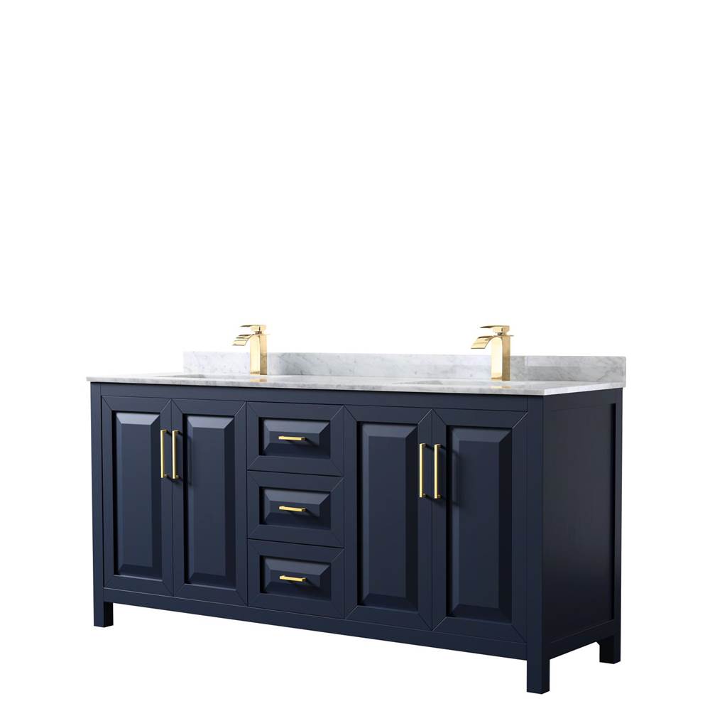 Wyndham Collection - Daria 72 Inch Double Bathroom Vanity in Dark Blue, White Carrara Marble Countertop, Undermount Square Sinks, No Mirror - Dark Blue