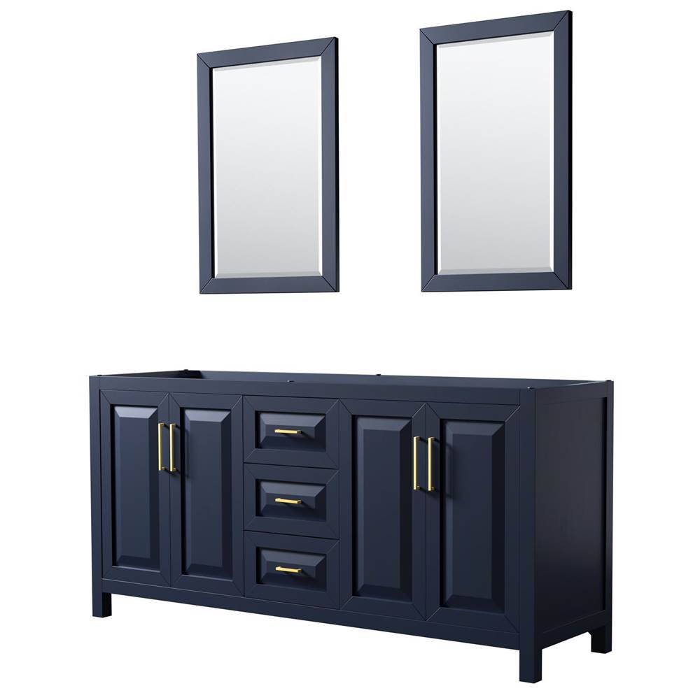 Wyndham Collection - Daria 72 Inch Double Bathroom Vanity in Dark Blue, No Countertop, No Sink, 24 Inch Mirrors - Dark Blue