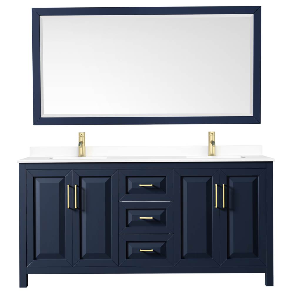 Daria 72 Inch Double Bathroom Vanity in Dark Blue, White Cultured Marble Countertop, Undermount Square Sinks, 70 Inch Mirror