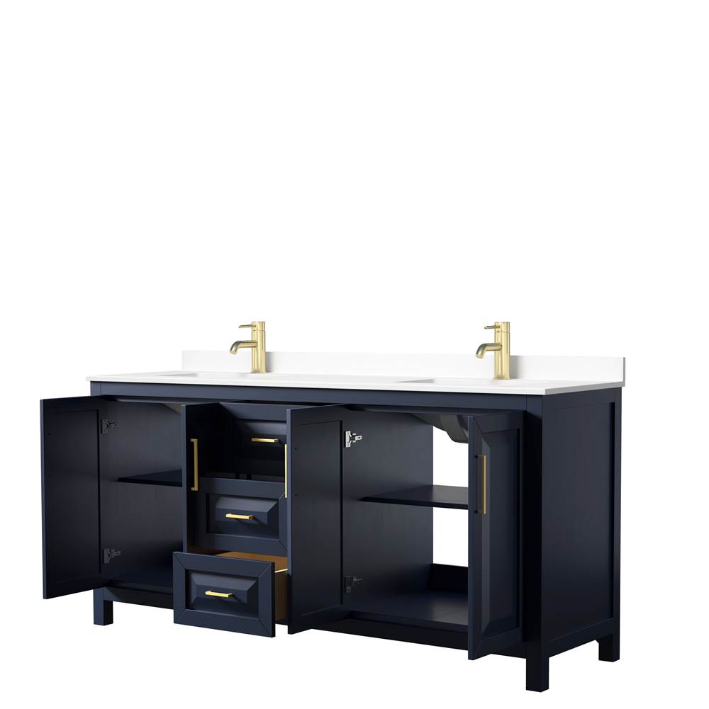 Daria 72 Inch Double Bathroom Vanity in Dark Blue, White Cultured Marble Countertop, Undermount Square Sinks, No Mirror