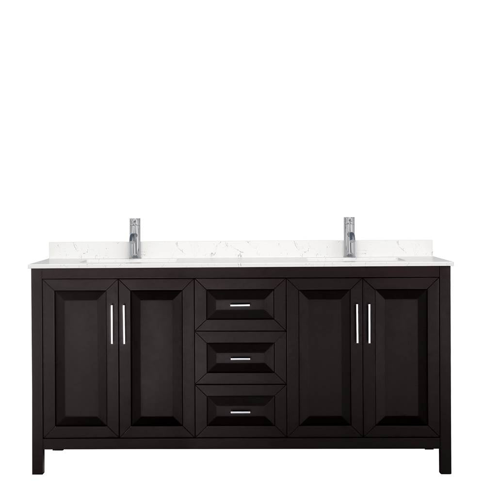 Daria 72 Inch Double Bathroom Vanity in Dark Espresso, Carrara Cultured Marble Countertop, Undermount Square Sinks, No Mirror