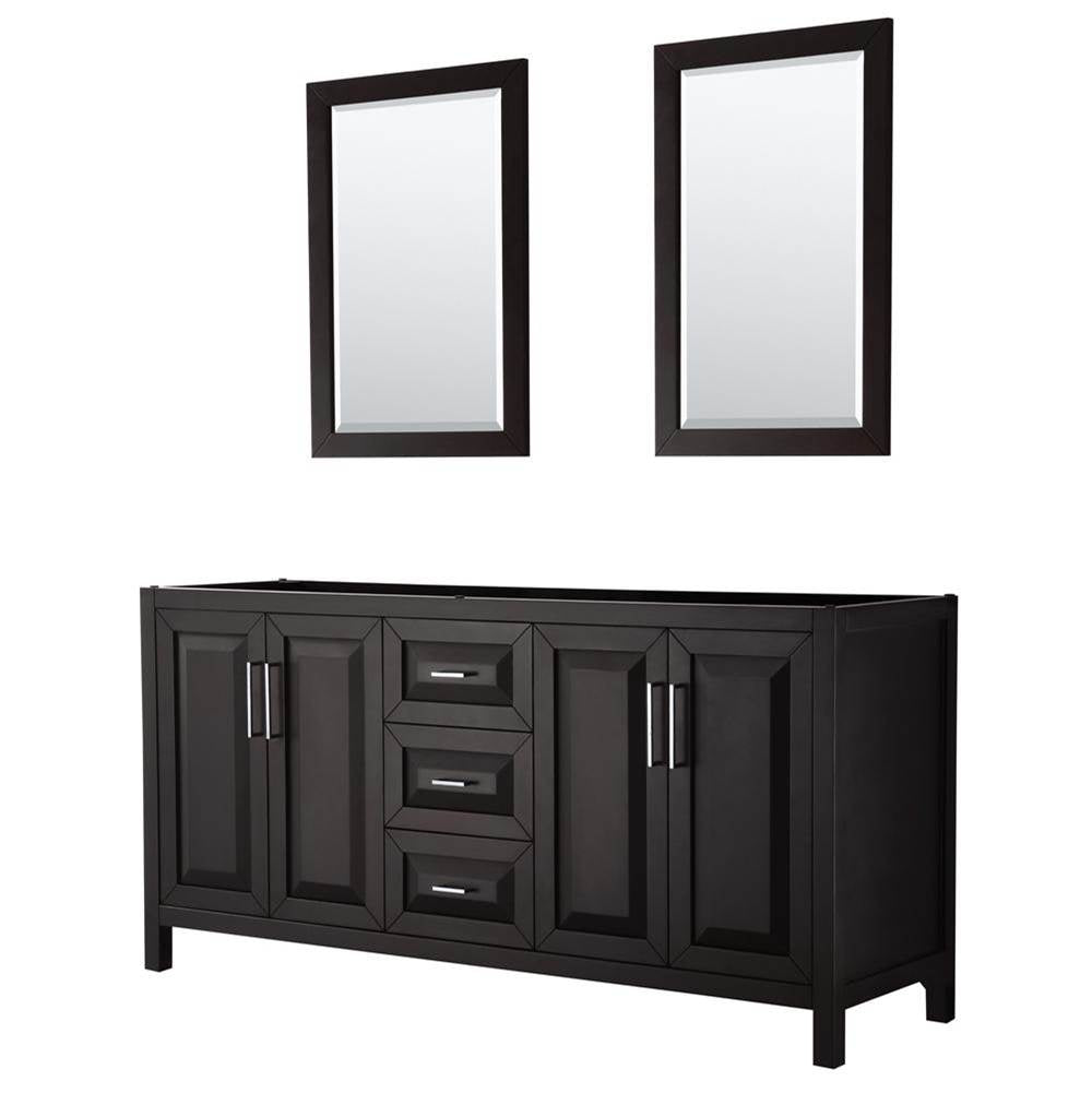 Wyndham Collection - Daria 72 Inch Double Bathroom Vanity in Dark Espresso, No Countertop, No Sink, and 24 Inch Mirrors - Dark Espresso