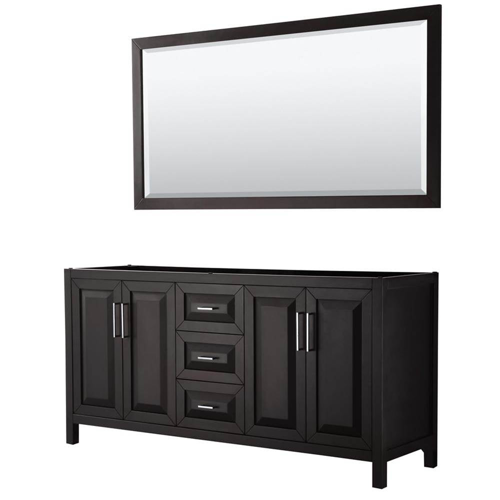 Wyndham Collection - Daria 72 Inch Double Bathroom Vanity in Dark Espresso, No Countertop, No Sink, and 70 Inch Mirror - Dark Espresso
