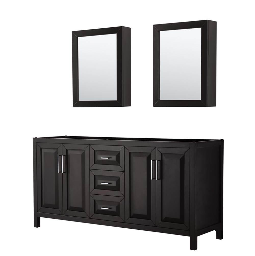 Wyndham Collection - Daria 72 Inch Double Bathroom Vanity in Dark Espresso, No Countertop, No Sink, and Medicine Cabinets - Dark Espresso