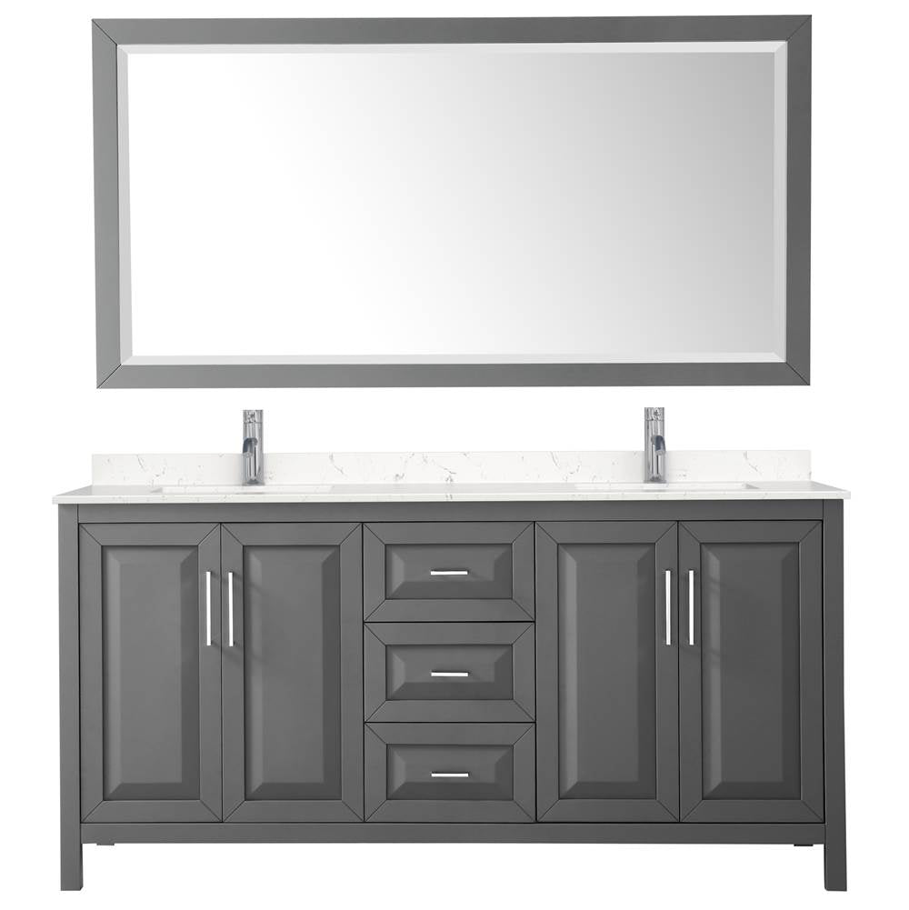 Daria 72 Inch Double Bathroom Vanity in Dark Gray, Carrara Cultured Marble Countertop, Undermount Square Sinks, 70 Inch Mirror