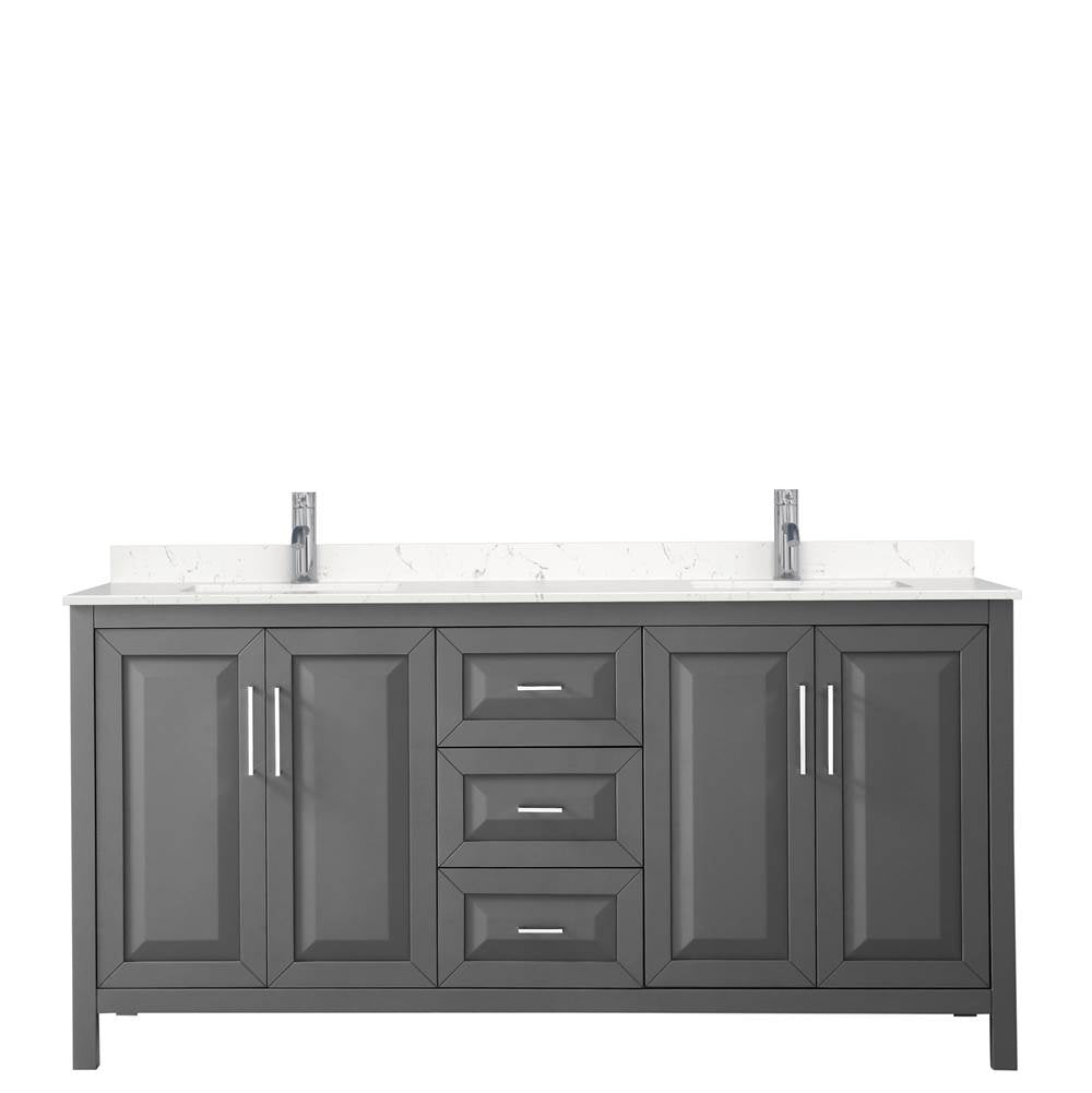 Daria 72 Inch Double Bathroom Vanity in Dark Gray, Carrara Cultured Marble Countertop, Undermount Square Sinks, No Mirror