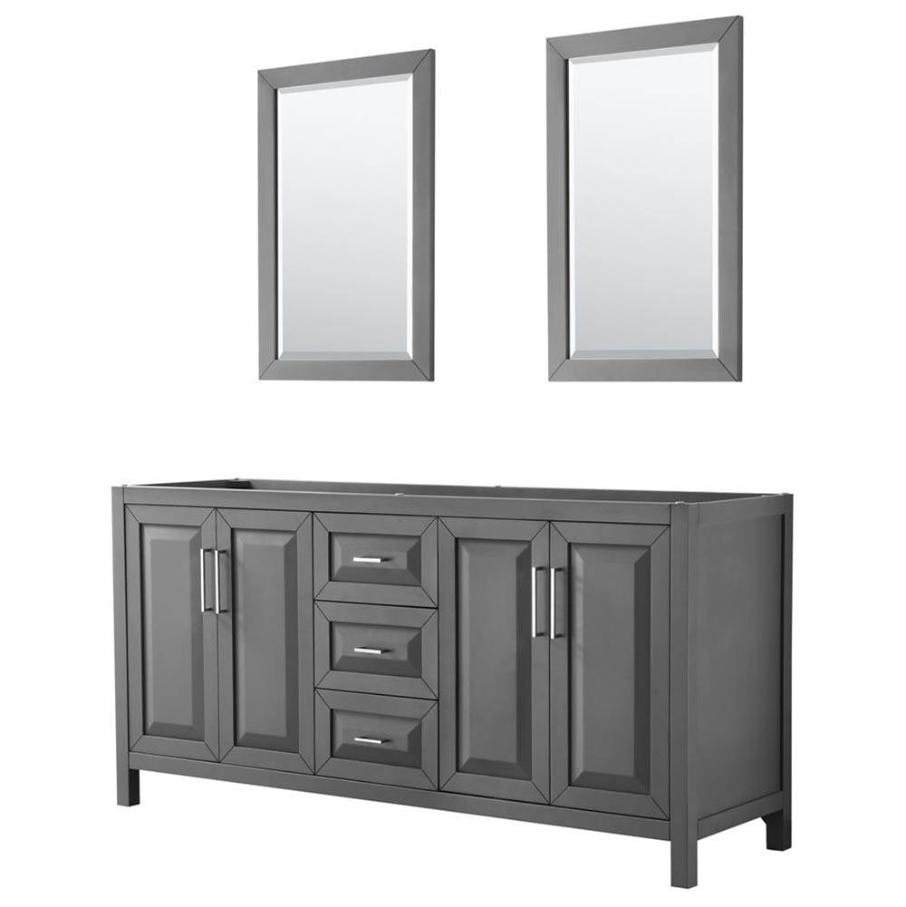 Wyndham Collection - Daria 72 Inch Double Bathroom Vanity in Dark Gray, No Countertop, No Sink, and 24 Inch Mirrors - Dark Gray