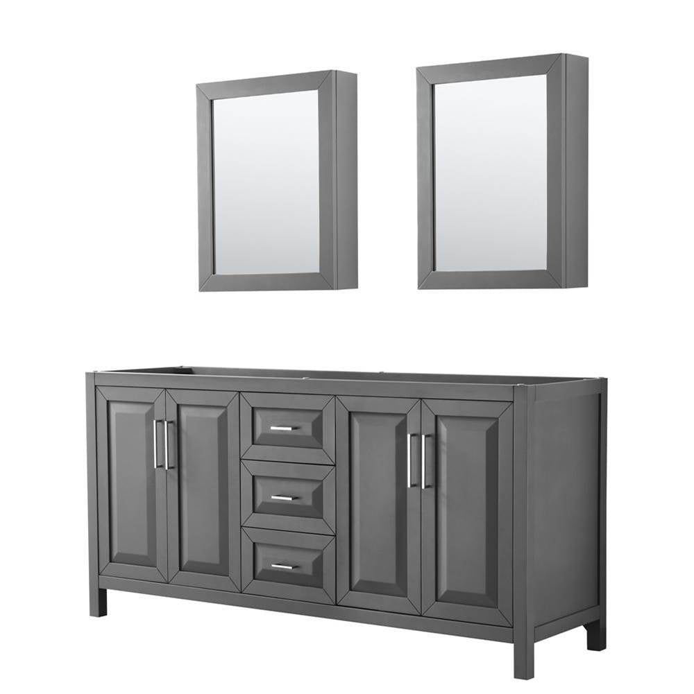 Wyndham Collection - Daria 72 Inch Double Bathroom Vanity in Dark Gray, No Countertop, No Sink, and Medicine Cabinets - Dark Gray