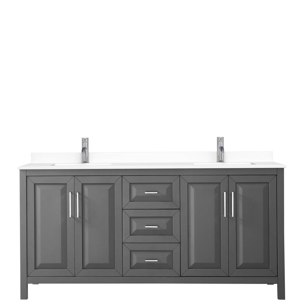 Daria 72 Inch Double Bathroom Vanity in Dark Gray, White Cultured Marble Countertop, Undermount Square Sinks, No Mirror