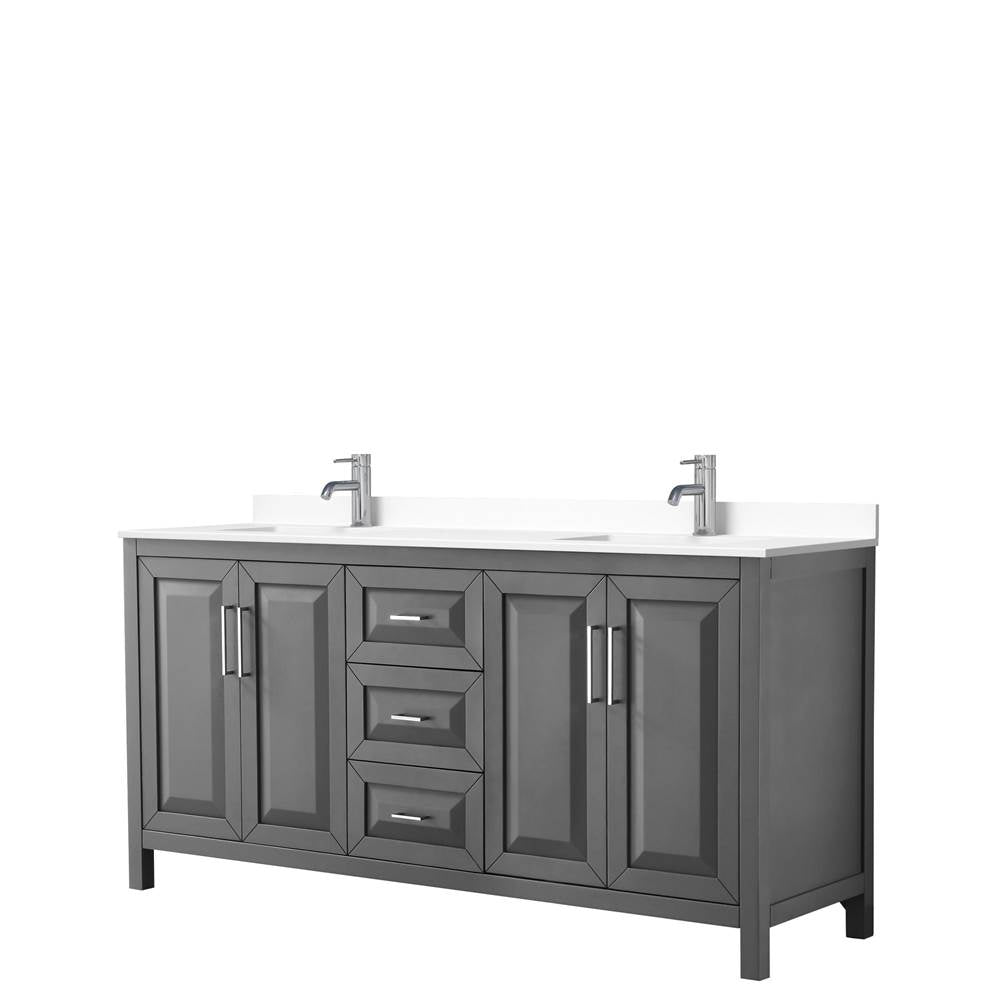Wyndham Collection - Daria 72 Inch Double Bathroom Vanity in Dark Gray, White Cultured Marble Countertop, Undermount Square Sinks, No Mirror