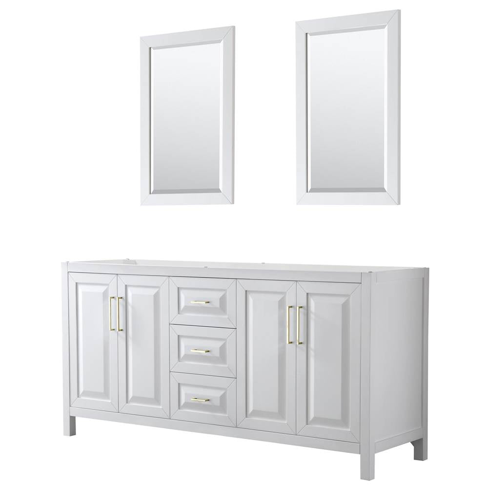 Wyndham Collection - Daria 72 Inch Double Bathroom Vanity in White, No Countertop, No Sink, 24 Inch Mirrors, Brushed Gold Trim