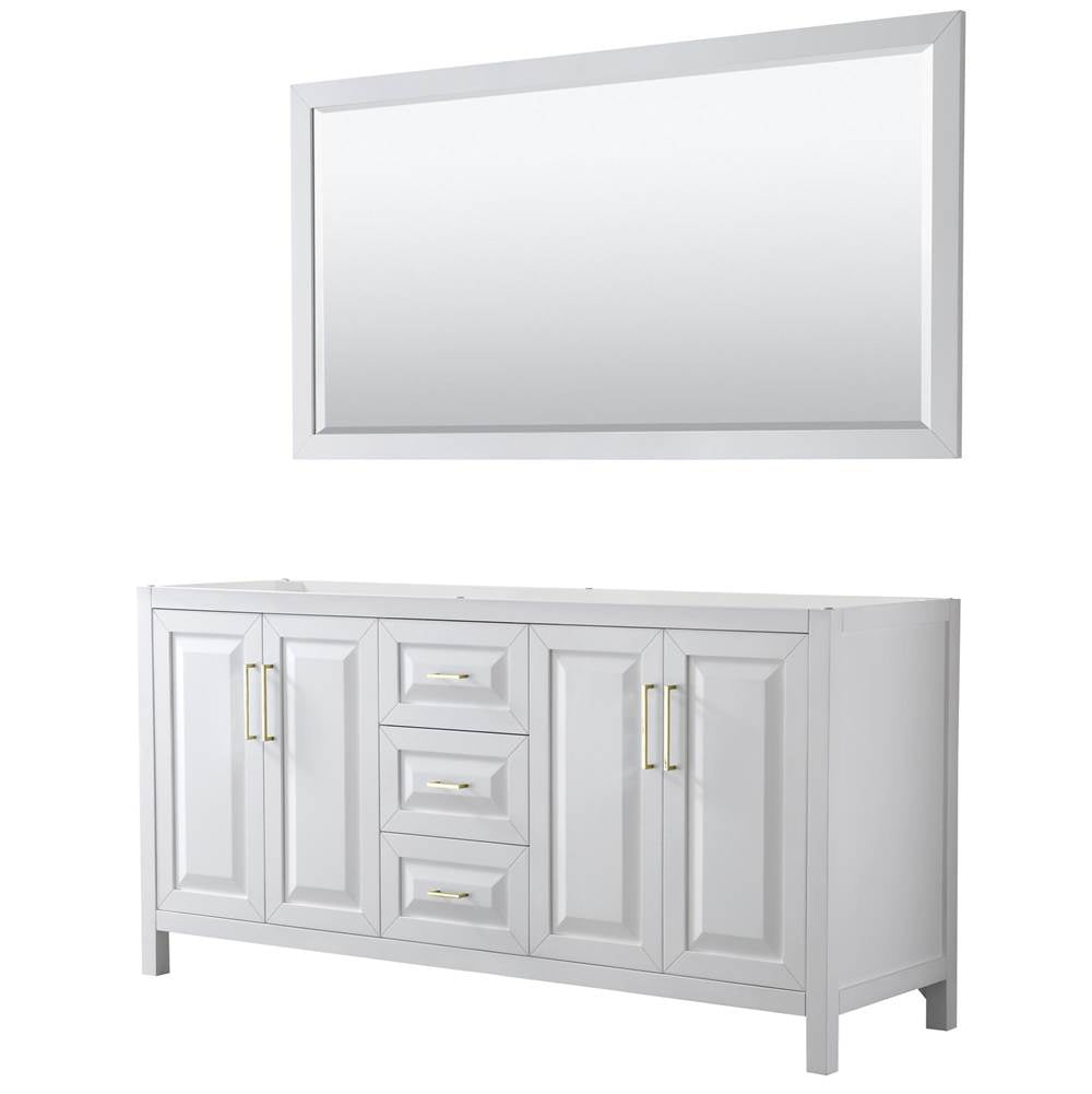 Wyndham Collection - Daria 72 Inch Double Bathroom Vanity in White, No Countertop, No Sink, 70 Inch Mirror, Brushed Gold Trim
