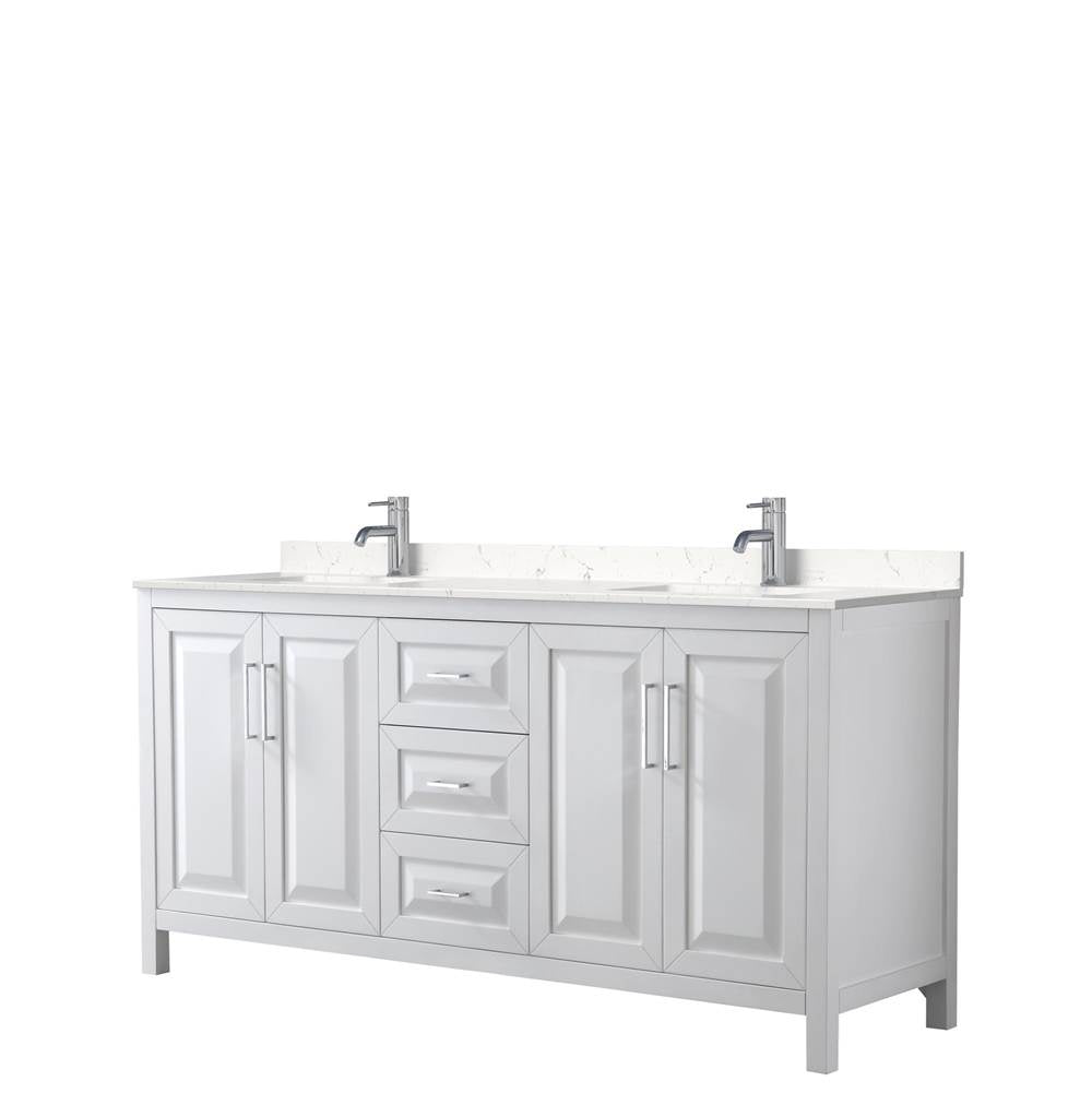 Wyndham Collection - Daria 72 Inch Double Bathroom Vanity in White, Carrara Cultured Marble Countertop, Undermount Square Sinks, No Mirror