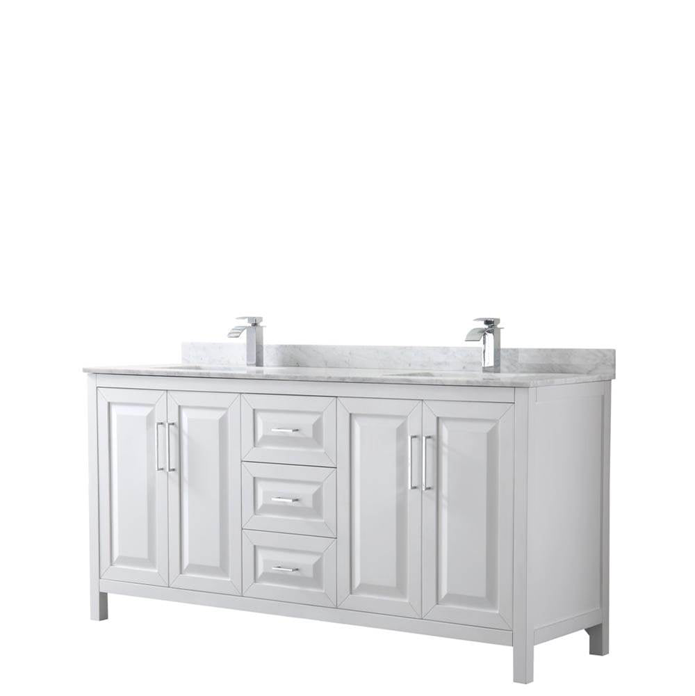 Wyndham Collection - Daria 72 Inch Double Bathroom Vanity in White, White Carrara Marble Countertop, Undermount Square Sinks, and No Mirror - White