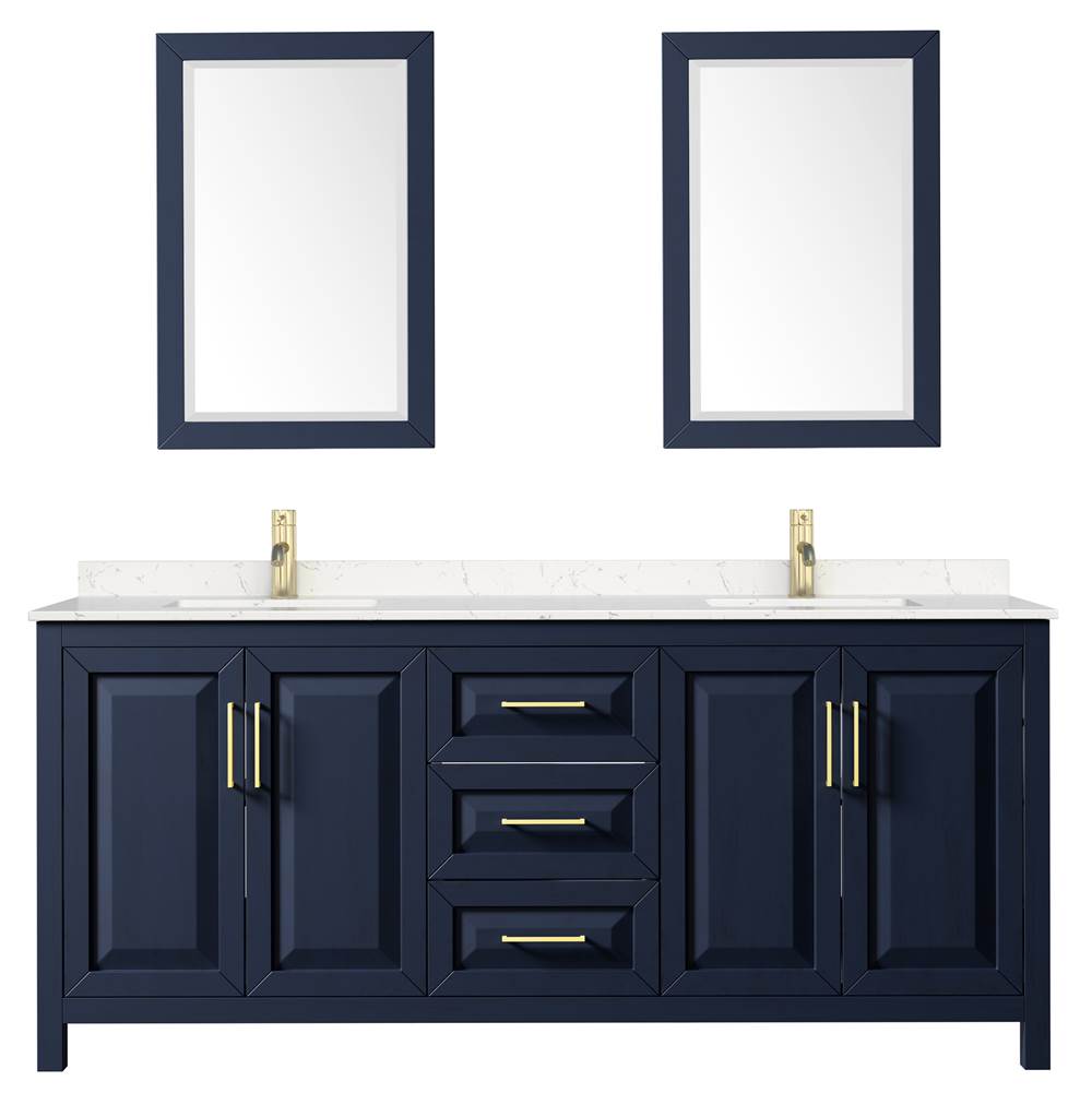 Daria 80 Inch Double Bathroom Vanity in Dark Blue, Carrara Cultured Marble Countertop, Undermount Square Sinks, 24 Inch Mirrors