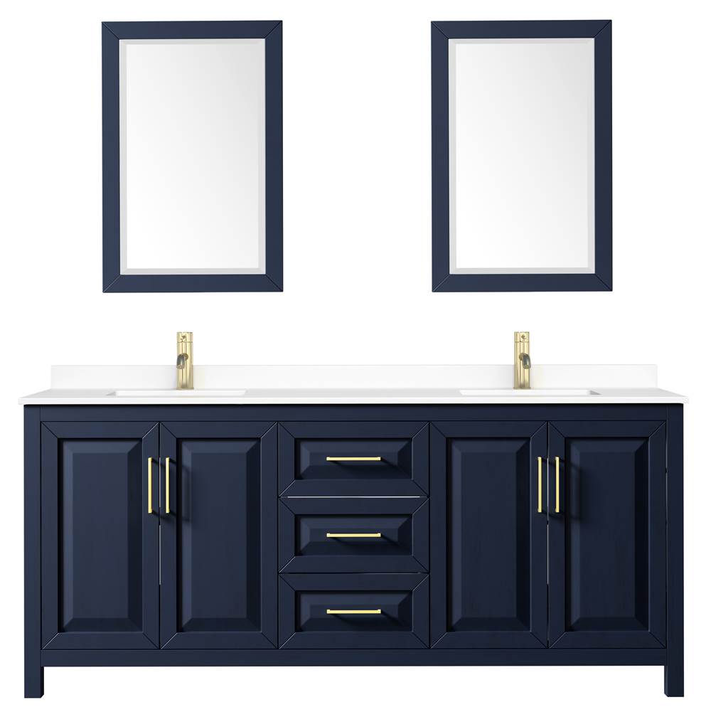 Daria 80 Inch Double Bathroom Vanity in Dark Blue, White Cultured Marble Countertop, Undermount Square Sinks, 24 Inch Mirrors