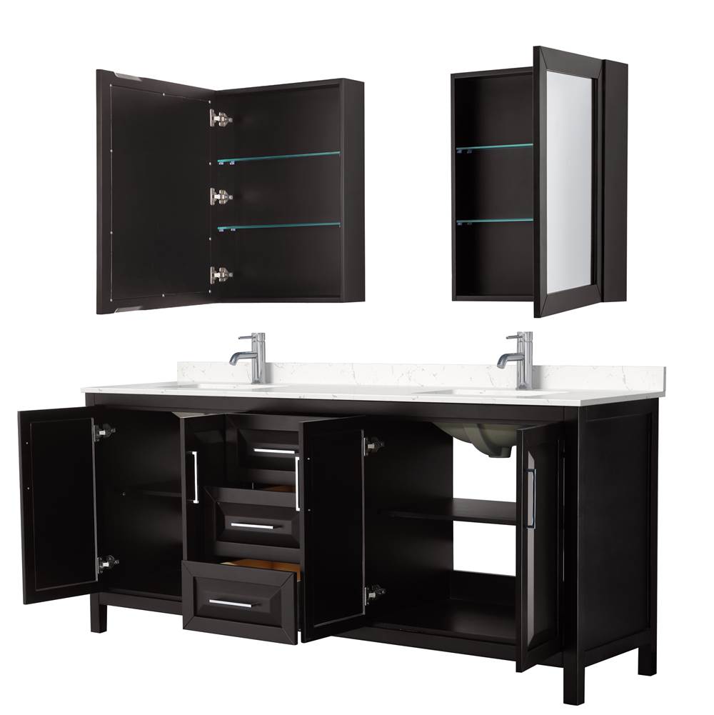 Daria 80 Inch Double Bathroom Vanity in Dark Espresso, Carrara Cultured Marble Countertop, Undermount Square Sinks, Medicine Cabinets