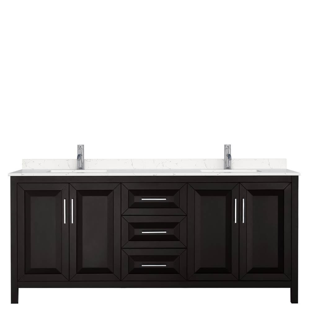Daria 80 Inch Double Bathroom Vanity in Dark Espresso, Carrara Cultured Marble Countertop, Undermount Square Sinks, No Mirror