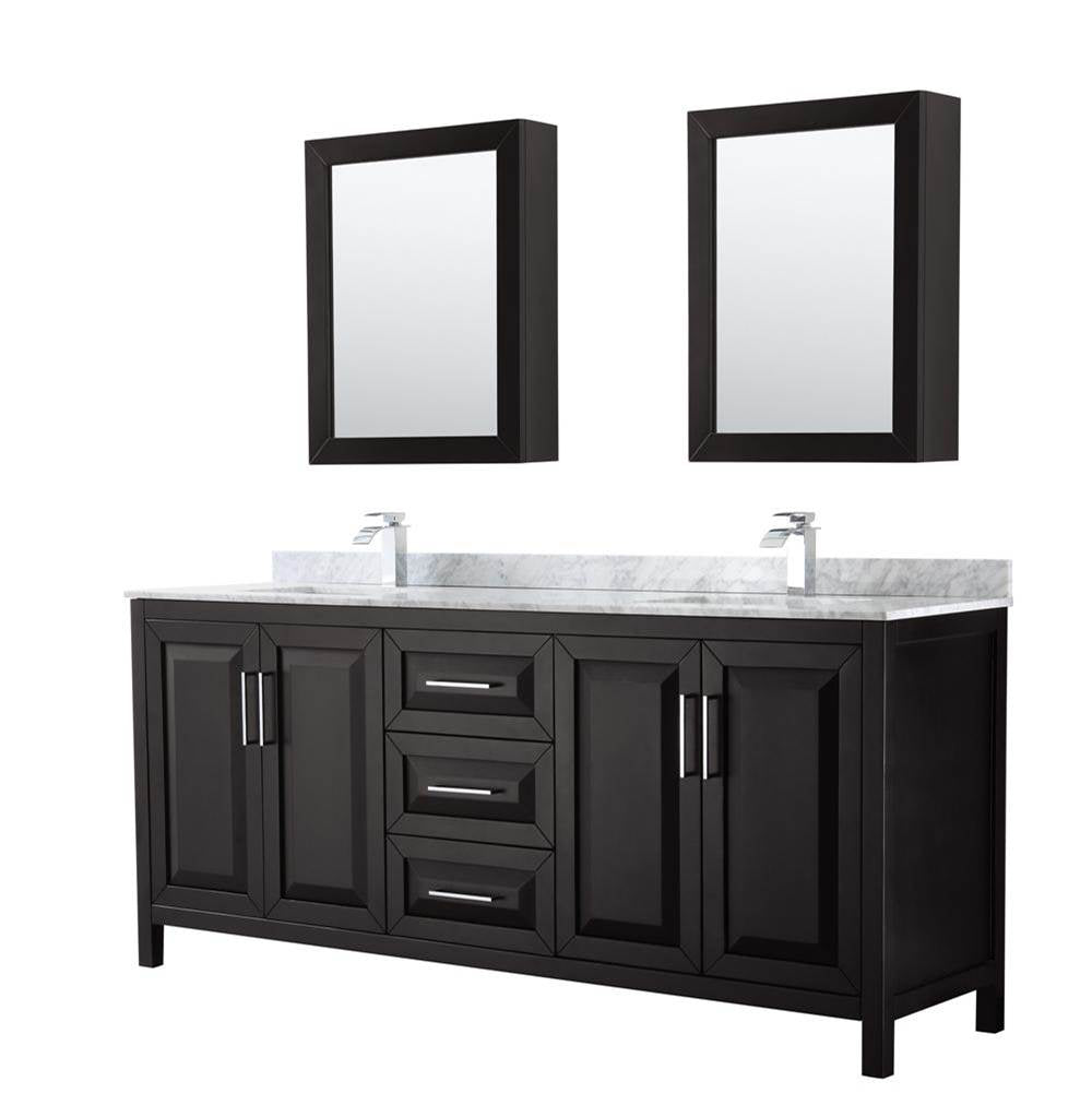 Wyndham Collection - Daria 80 Inch Double Bathroom Vanity in Dark Espresso, White Carrara Marble Countertop, Undermount Square Sinks, and Medicine Cabinets - Dark Espresso