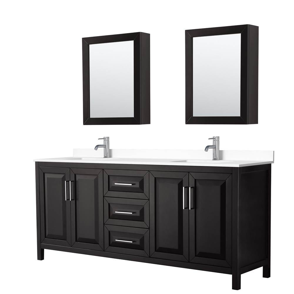Wyndham Collection - Daria 80 Inch Double Bathroom Vanity in Dark Espresso, White Cultured Marble Countertop, Undermount Square Sinks, Medicine Cabinets