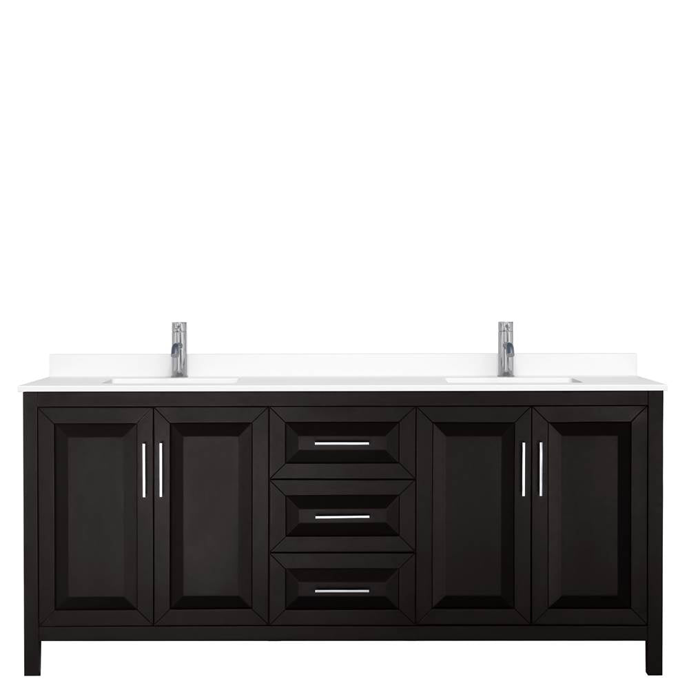 Daria 80 Inch Double Bathroom Vanity in Dark Espresso, White Cultured Marble Countertop, Undermount Square Sinks, No Mirror