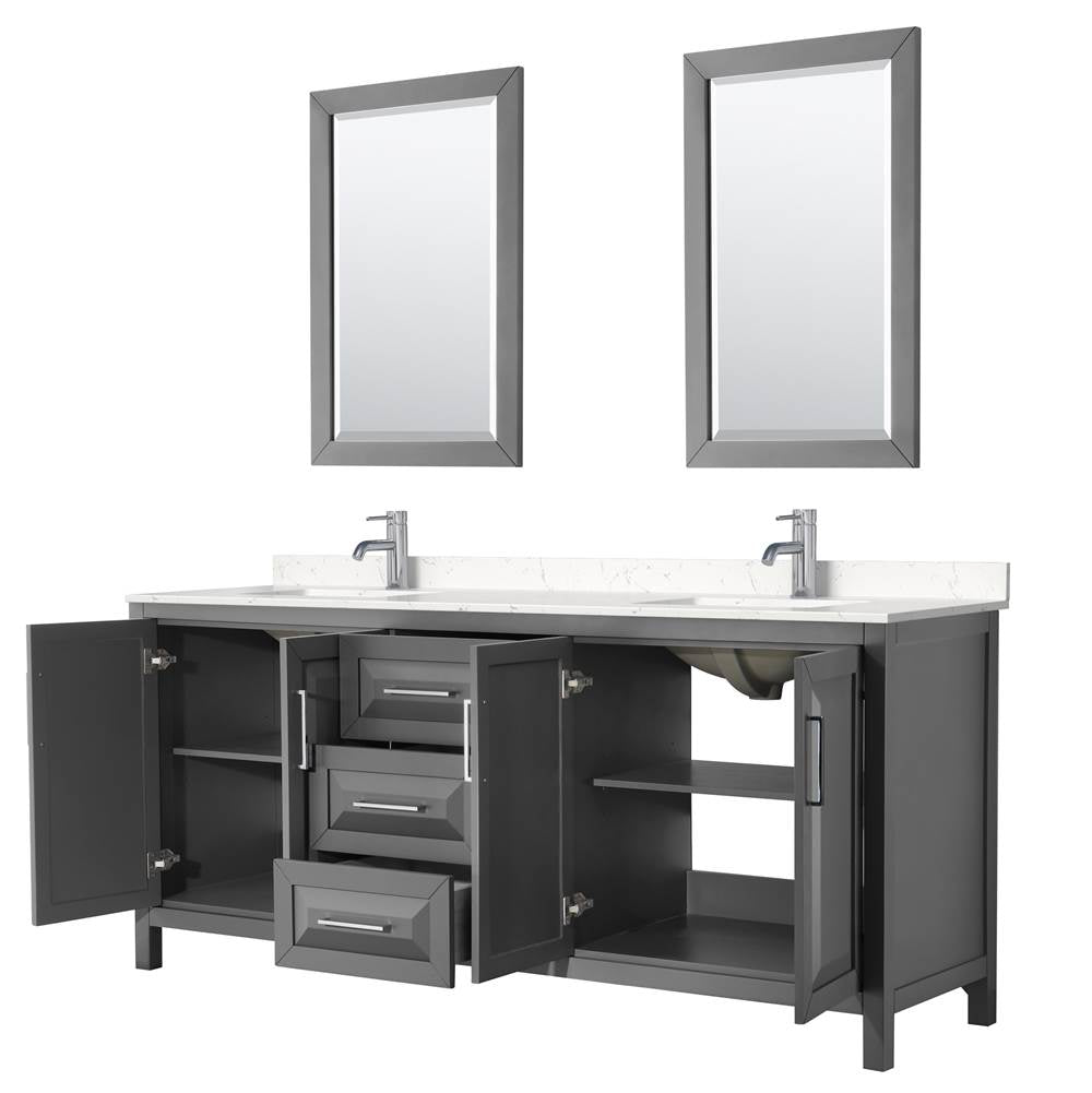 Daria 80 Inch Double Bathroom Vanity in Dark Gray, Carrara Cultured Marble Countertop, Undermount Square Sinks, 24 Inch Mirrors