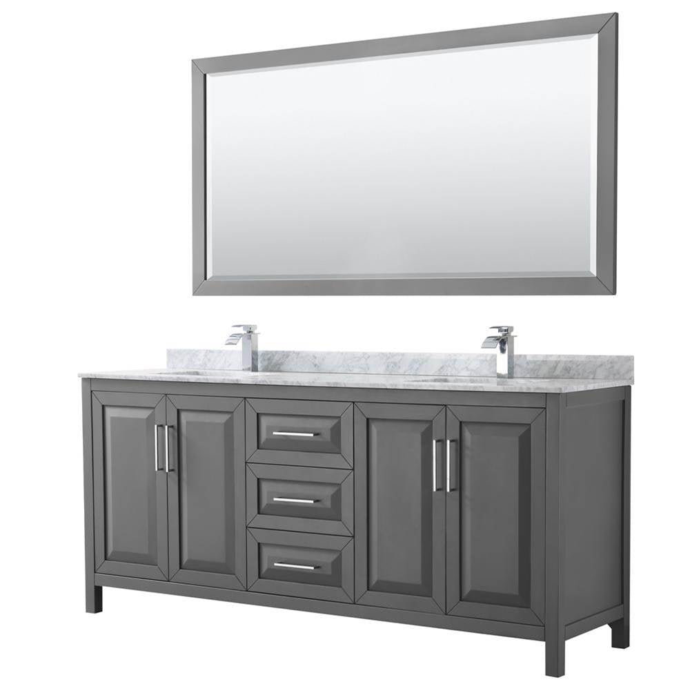 Wyndham Collection - Daria 80 Inch Double Bathroom Vanity in Dark Gray, White Carrara Marble Countertop, Undermount Square Sinks, and 70 Inch Mirror - Dark Gray