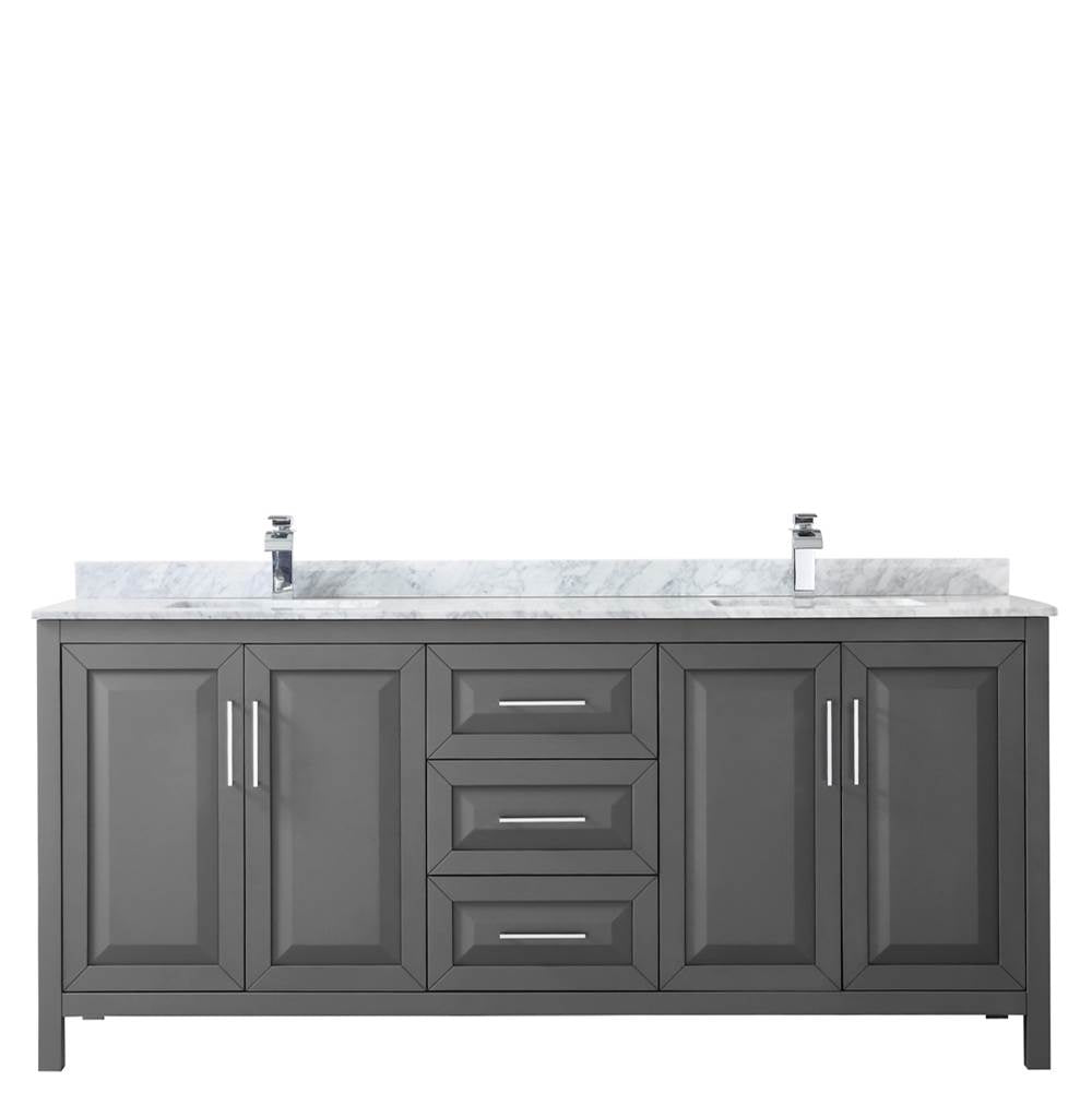 Daria 80 Inch Double Bathroom Vanity in Dark Blue, White Carrara Marble Countertop, Undermount Square Sinks, No Mirror