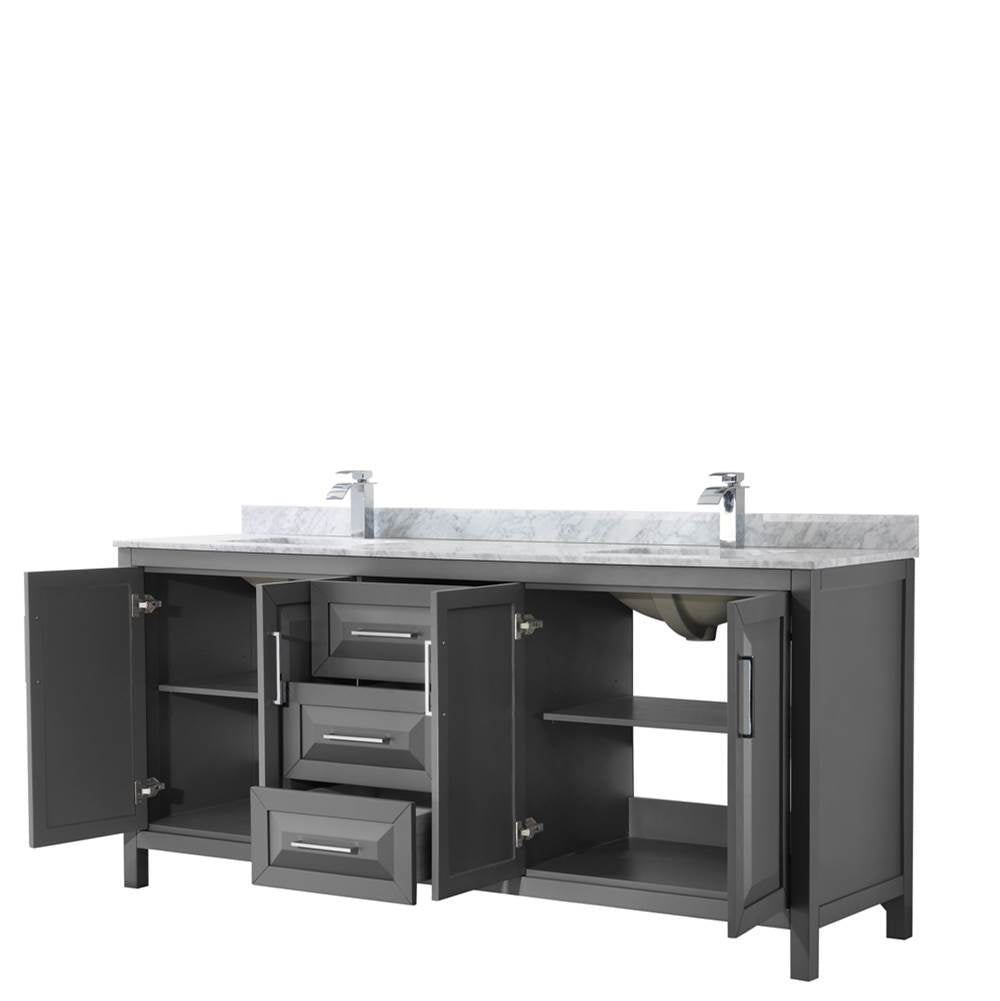Daria 80 Inch Double Bathroom Vanity in Dark Blue, White Carrara Marble Countertop, Undermount Square Sinks, No Mirror
