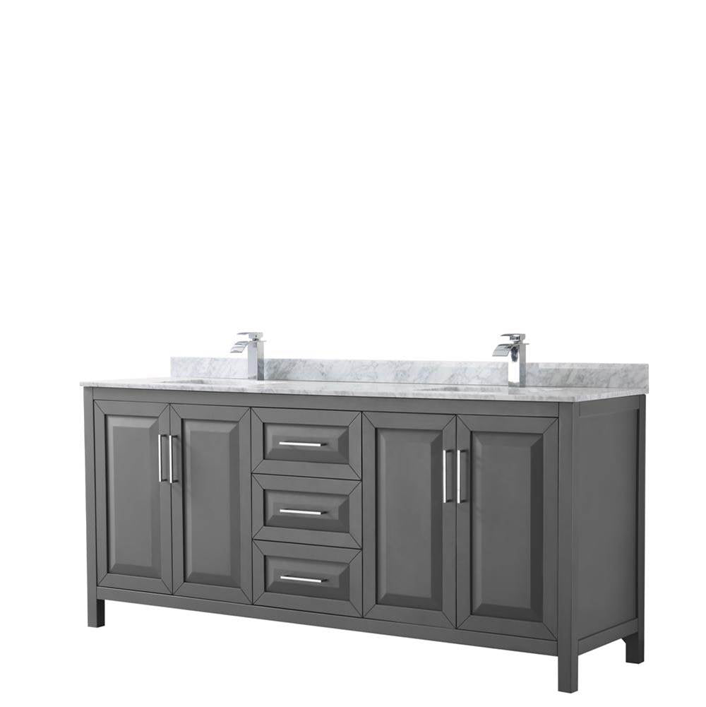 Wyndham Collection - Daria 80 Inch Double Bathroom Vanity in Dark Gray, White Carrara Marble Countertop, Undermount Square Sinks, and No Mirror - Dark Gray