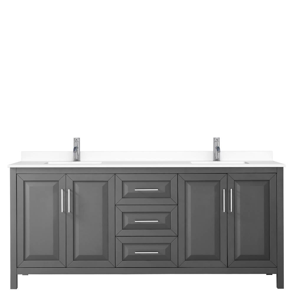Daria 80 Inch Double Bathroom Vanity in Dark Gray, White Cultured Marble Countertop, Undermount Square Sinks, No Mirror