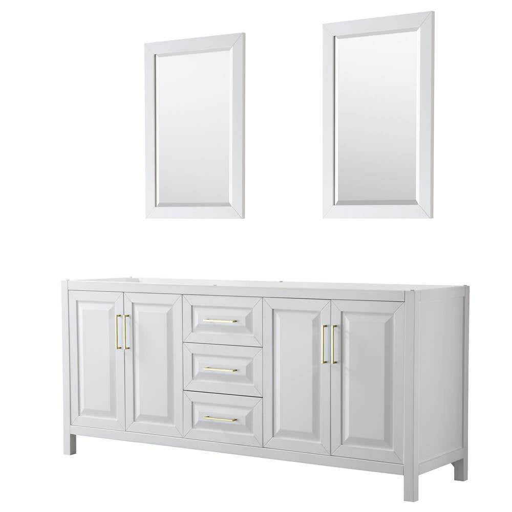 Wyndham Collection - Daria 80 Inch Double Bathroom Vanity in White, No Countertop, No Sink, 24 Inch Mirrors, Brushed Gold Trim