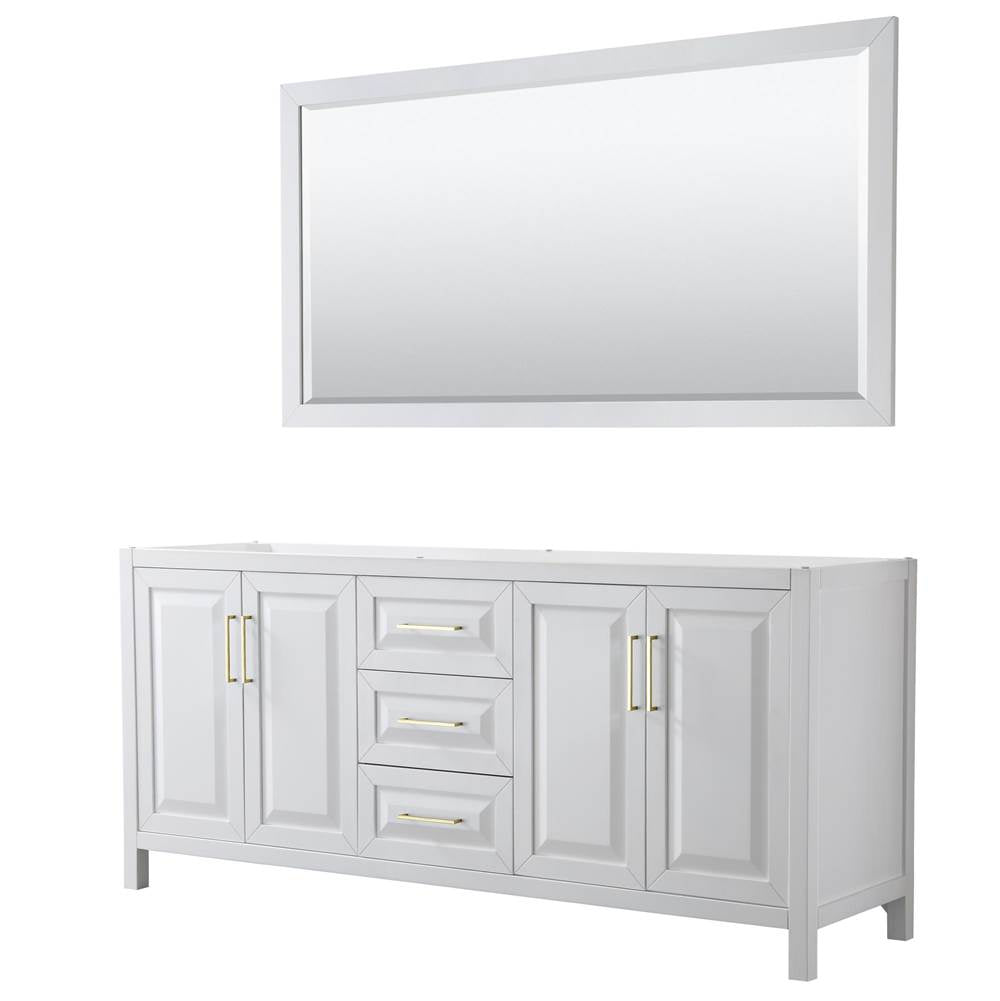 Wyndham Collection - Daria 80 Inch Double Bathroom Vanity in White, No Countertop, No Sink, 70 Inch Mirror, Brushed Gold Trim