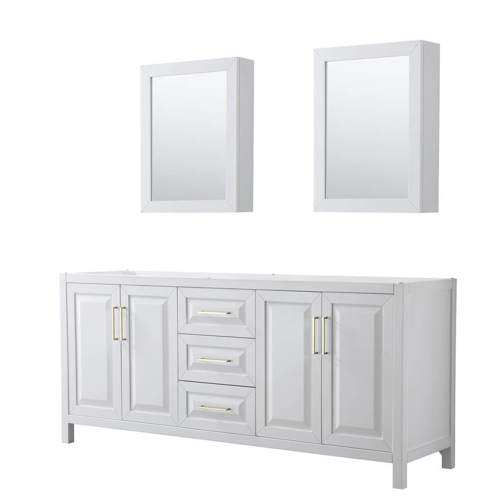 Wyndham Collection - Daria 80 Inch Double Bathroom Vanity in White, No Countertop, No Sink, Medicine Cabinets, Brushed Gold Trim
