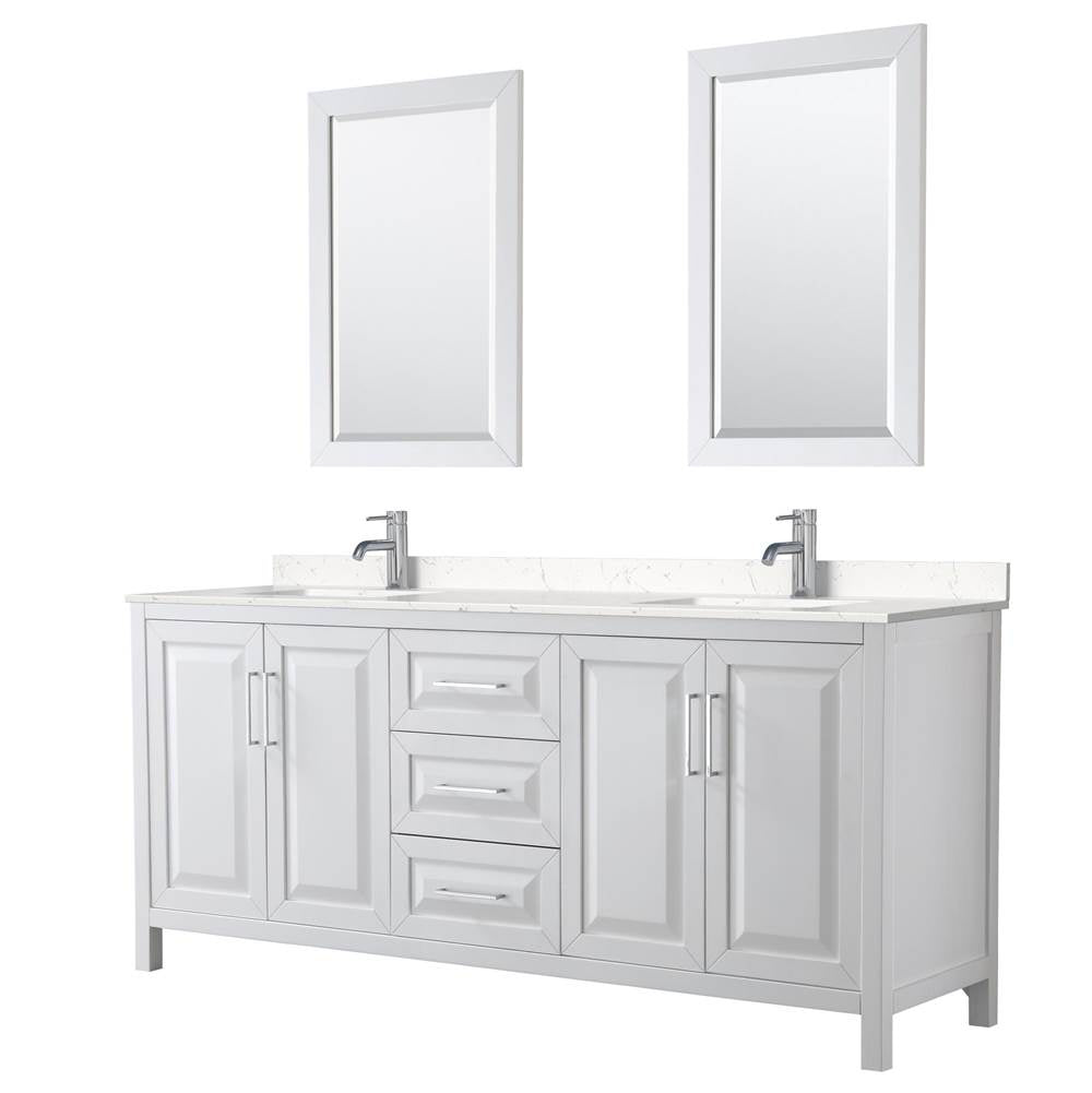 Wyndham Collection - Daria 80 Inch Double Bathroom Vanity in White, Carrara Cultured Marble Countertop, Undermount Square Sinks, 24 Inch Mirrors