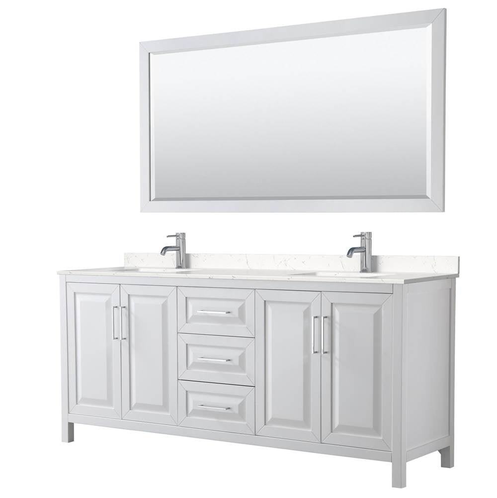 Wyndham Collection - Daria 80 Inch Double Bathroom Vanity in White, Carrara Cultured Marble Countertop, Undermount Square Sinks, 70 Inch Mirror