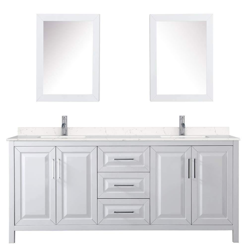 Daria 80 Inch Double Bathroom Vanity in White, Carrara Cultured Marble Countertop, Undermount Square Sinks, Medicine Cabinets