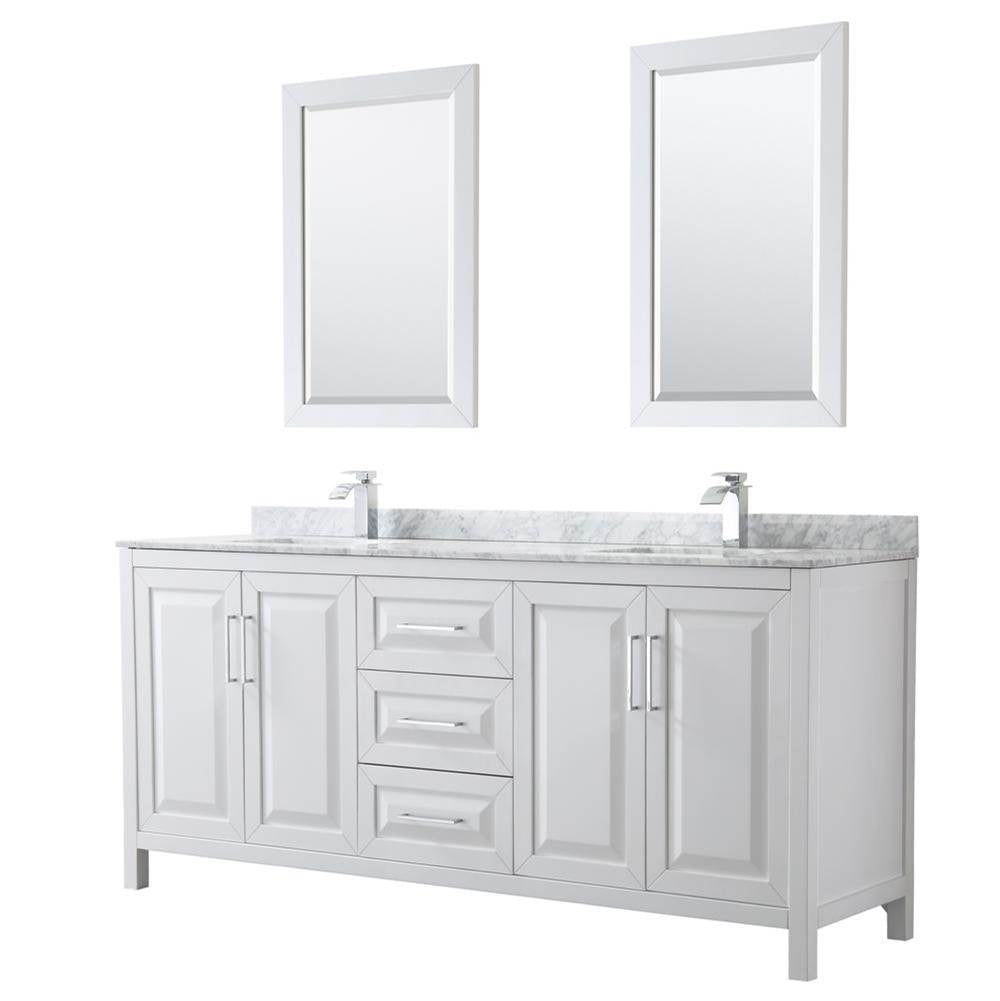 Wyndham Collection - Daria 80 Inch Double Bathroom Vanity in White, White Carrara Marble Countertop, Undermount Square Sinks, and 24 Inch Mirrors - White