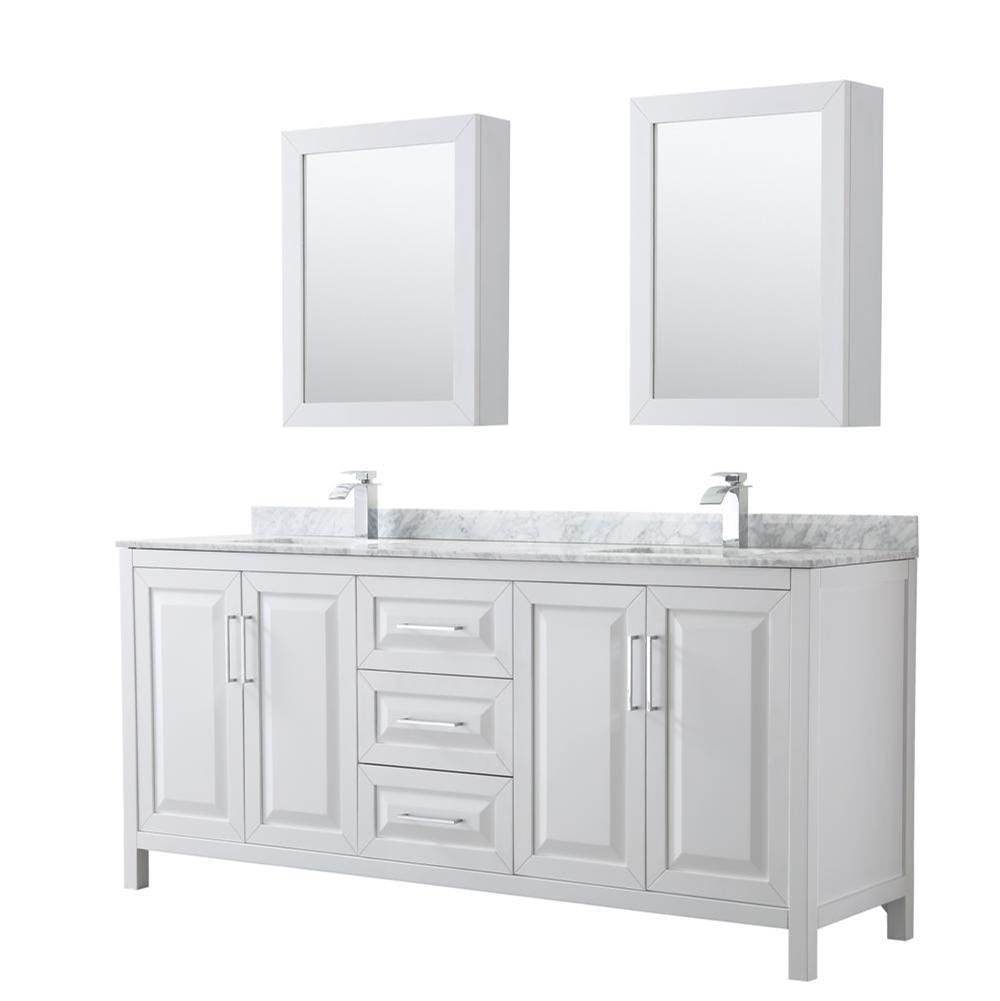 Wyndham Collection - Daria 80 Inch Double Bathroom Vanity in White, White Carrara Marble Countertop, Undermount Square Sinks, and Medicine Cabinets - White