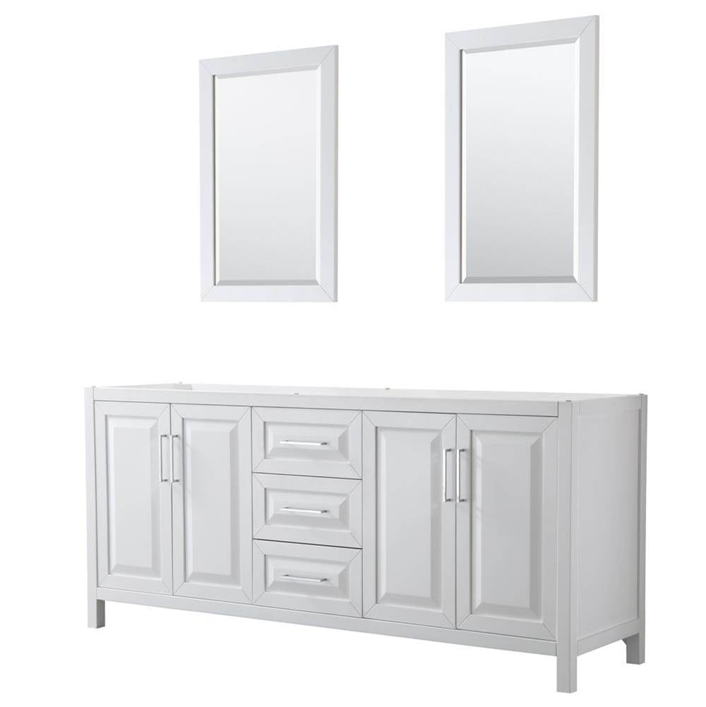 Wyndham Collection - Daria 80 Inch Double Bathroom Vanity in White, No Countertop, No Sink, and 24 Inch Mirrors - White