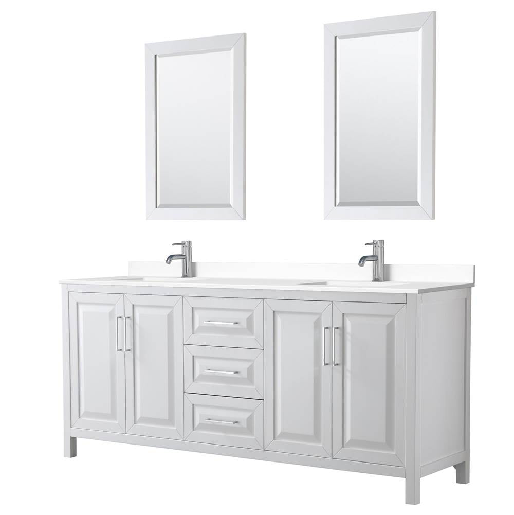 Wyndham Collection - Daria 80 Inch Double Bathroom Vanity in White, White Cultured Marble Countertop, Undermount Square Sinks, 24 Inch Mirrors
